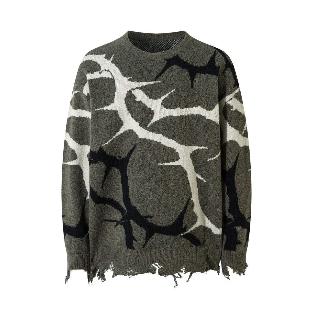 Omirad Abstract Camo Distressed Knit Sweater