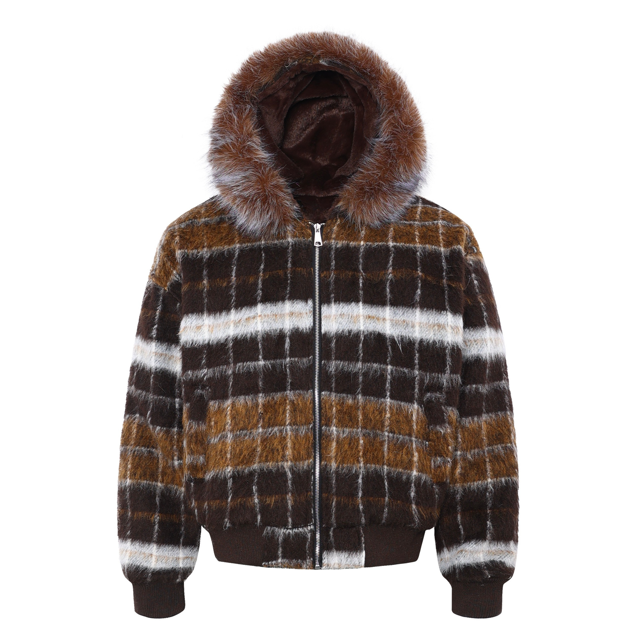 Omirad Fur-Hood Plaid Performance Jacket