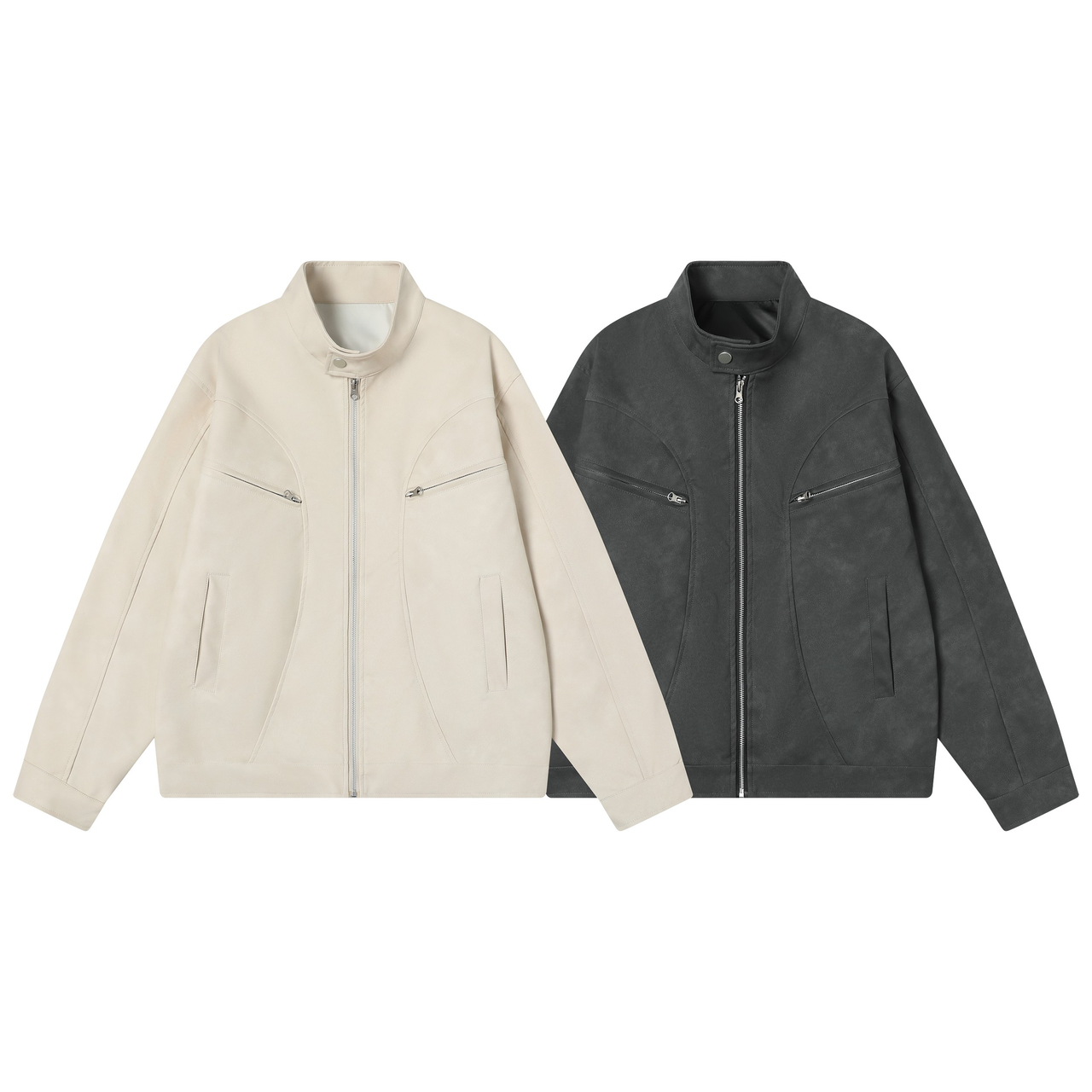 Omirad Stand Collar PU Zip Jacket