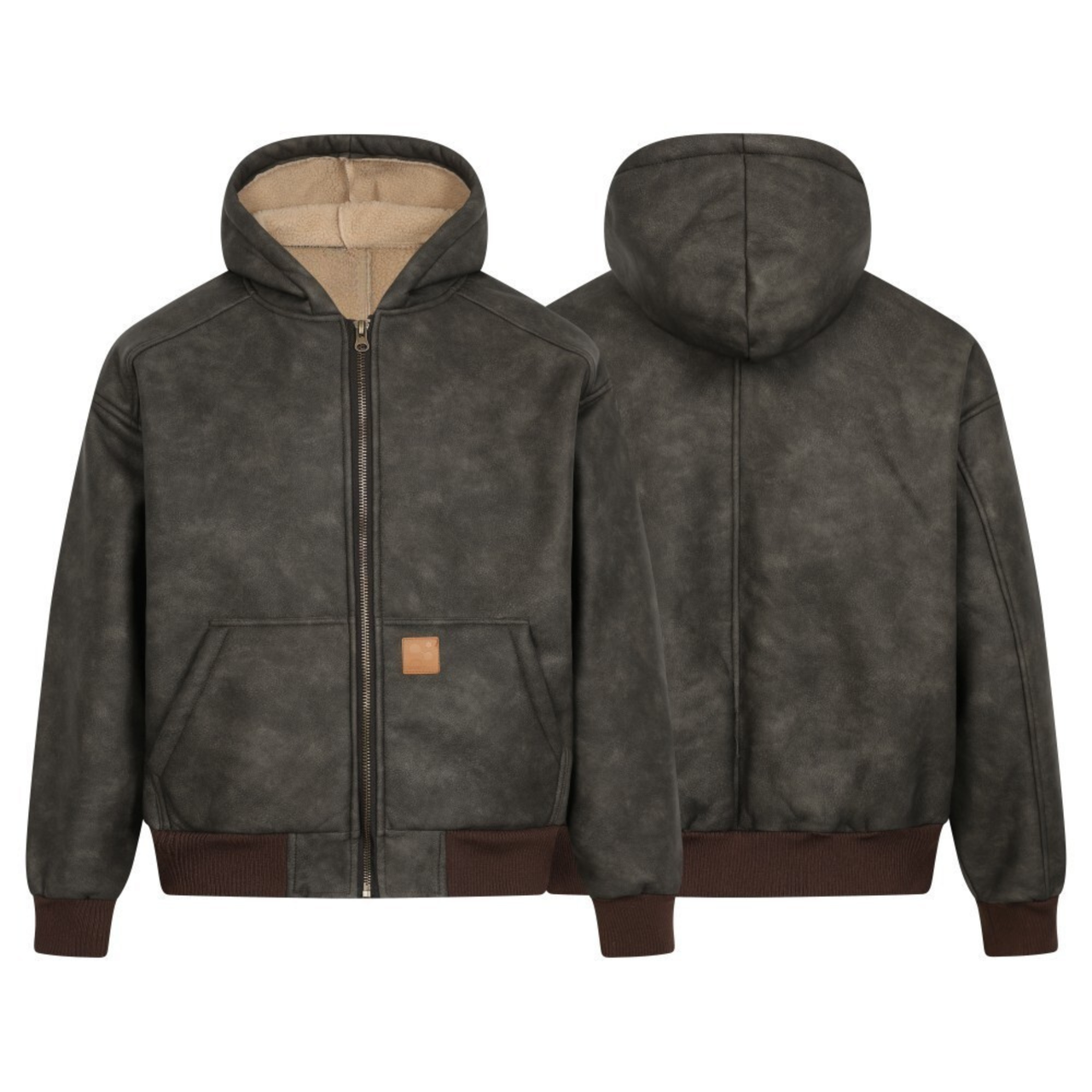 Omirad Vintage Hooded PU Zip Jacket