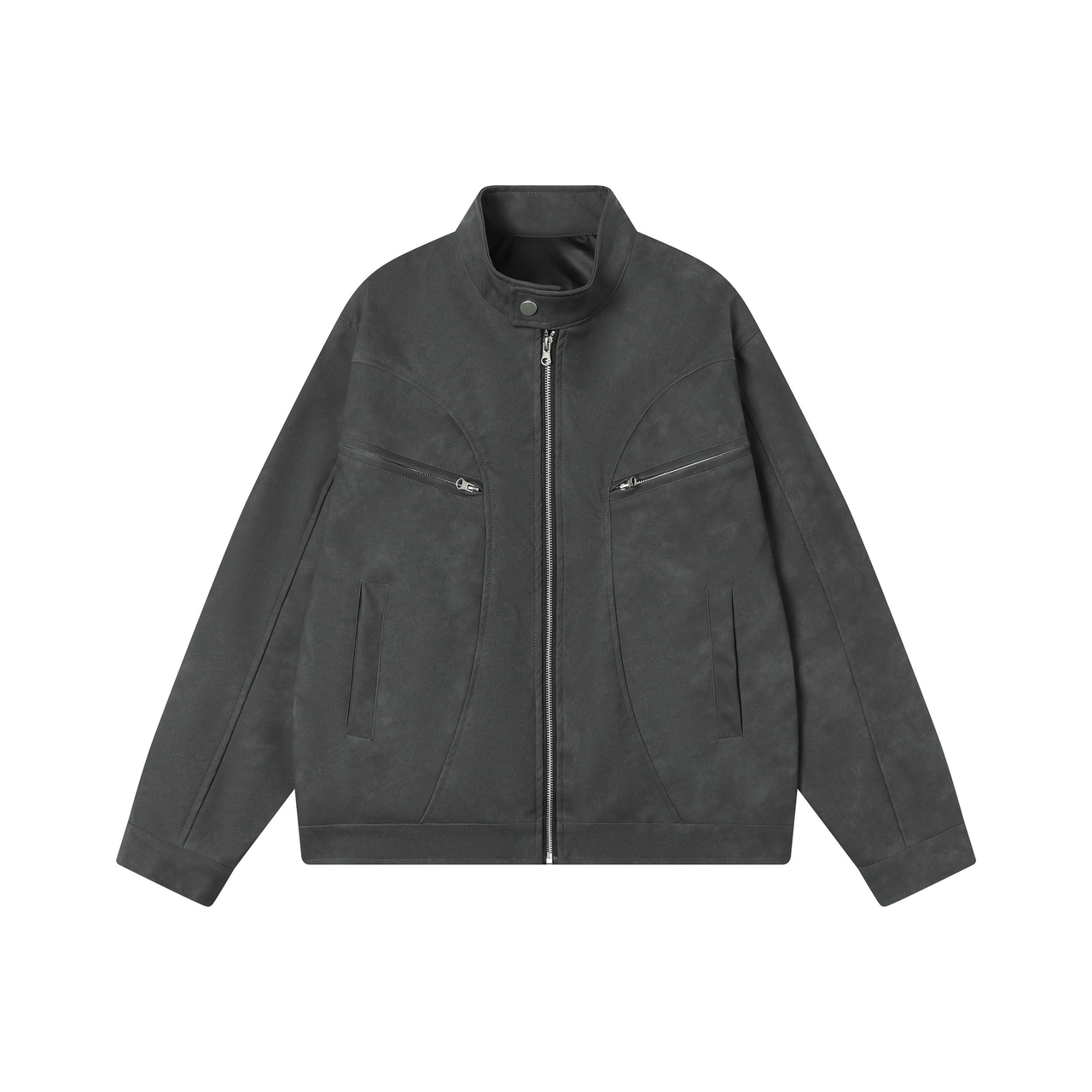 Omirad Stand Collar PU Zip Jacket