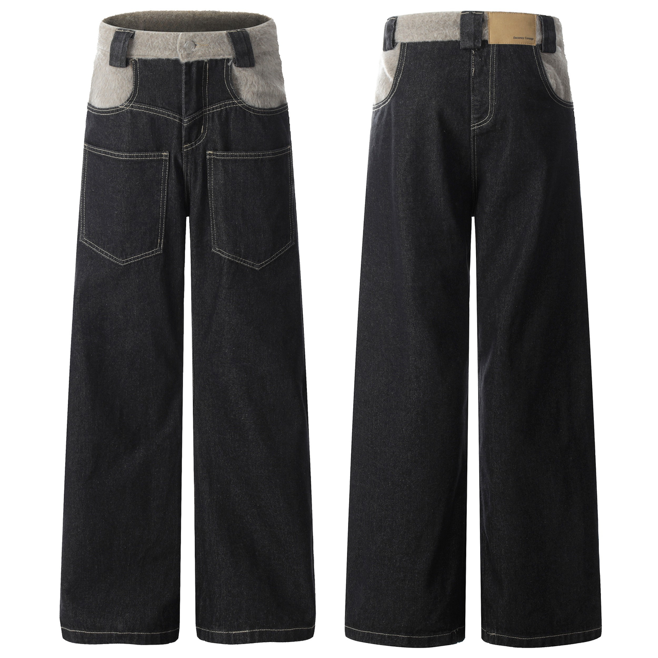Omirad Fleece-Waist Wide-Leg Denim Pants