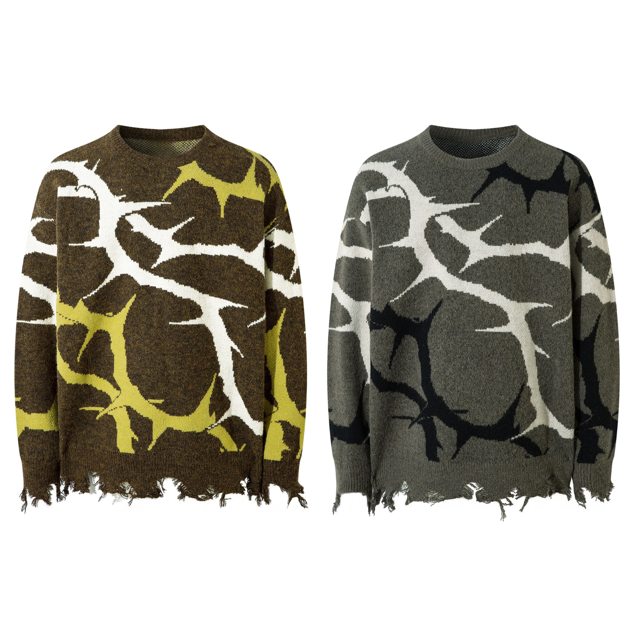 Omirad Abstract Camo Distressed Knit Sweater