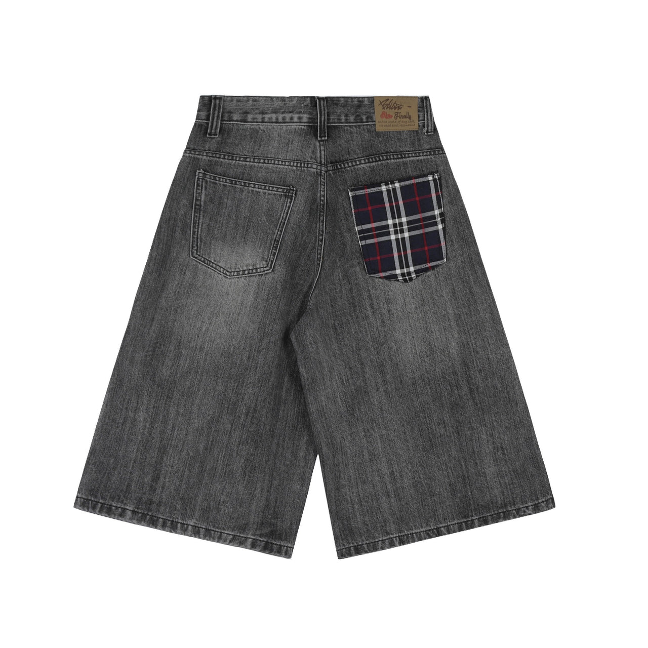 Omirad Plaid-Pocket Wide Denim Shorts