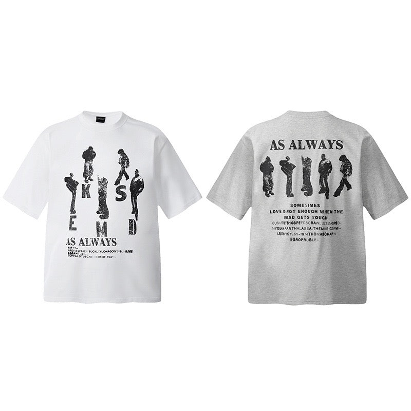 Euro-American Trend Standing Silhouette Print Tee