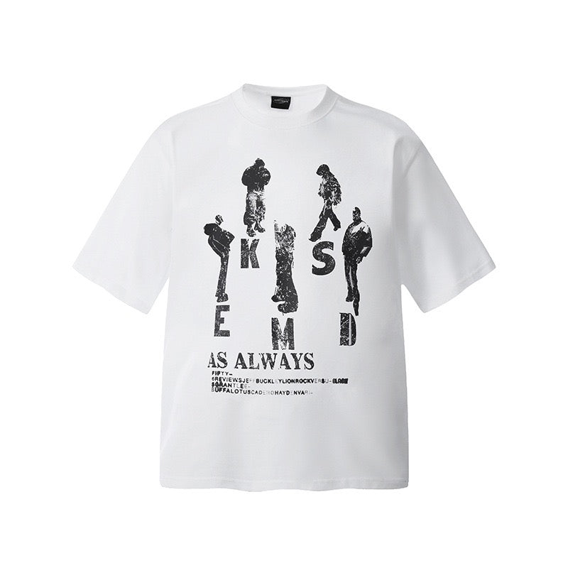 Euro-American Trend Standing Silhouette Print Tee