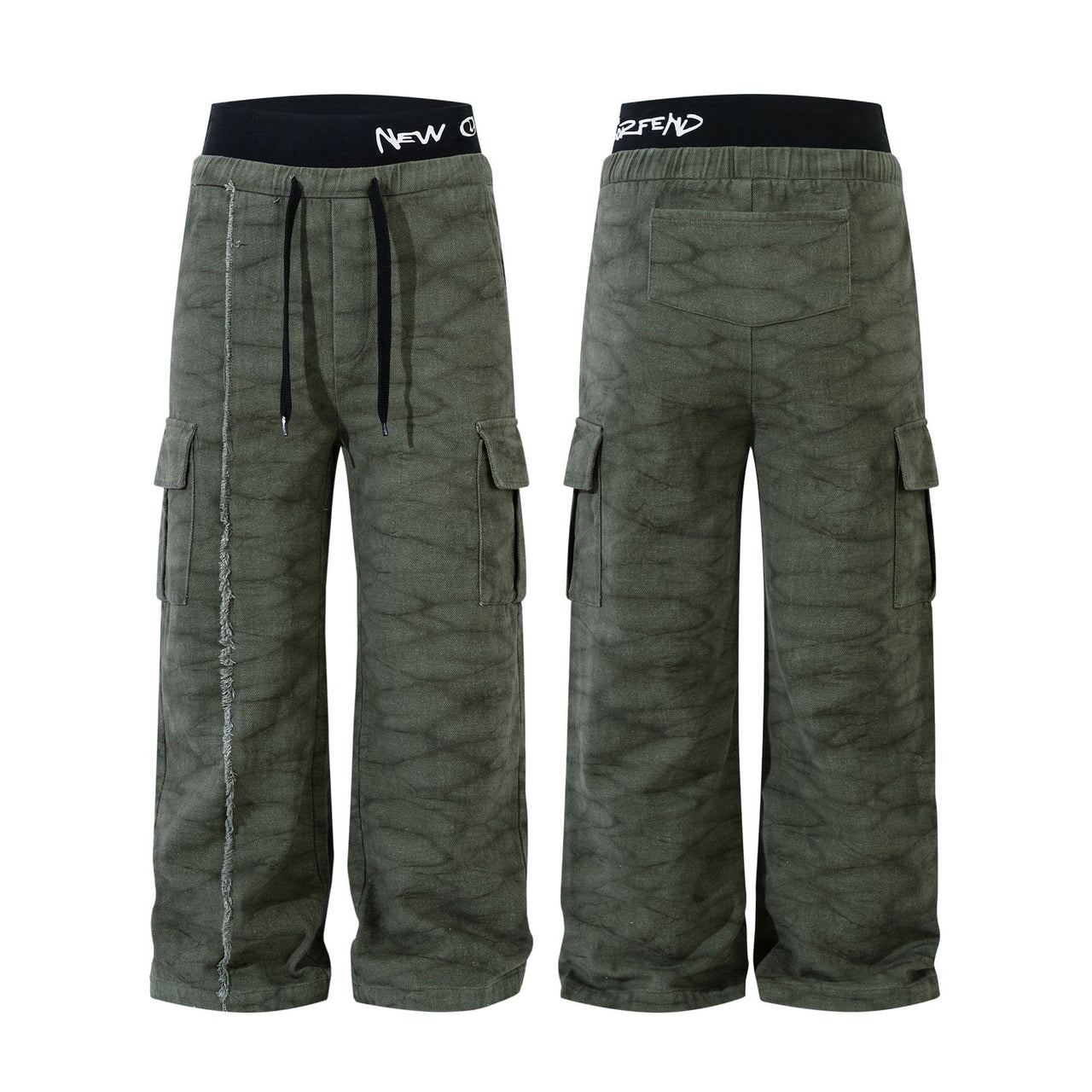 Tie-Dye Patchwork Color-Block Cargo Jeans