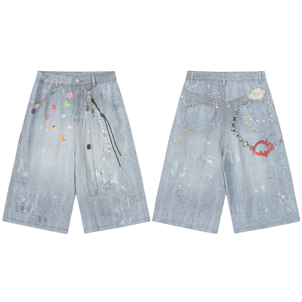 Omirad Gem Chain Denim Shorts