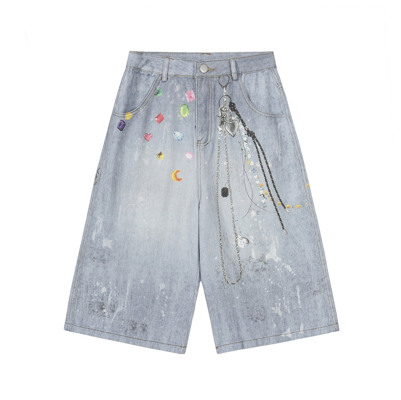 Omirad Gem Chain Denim Shorts