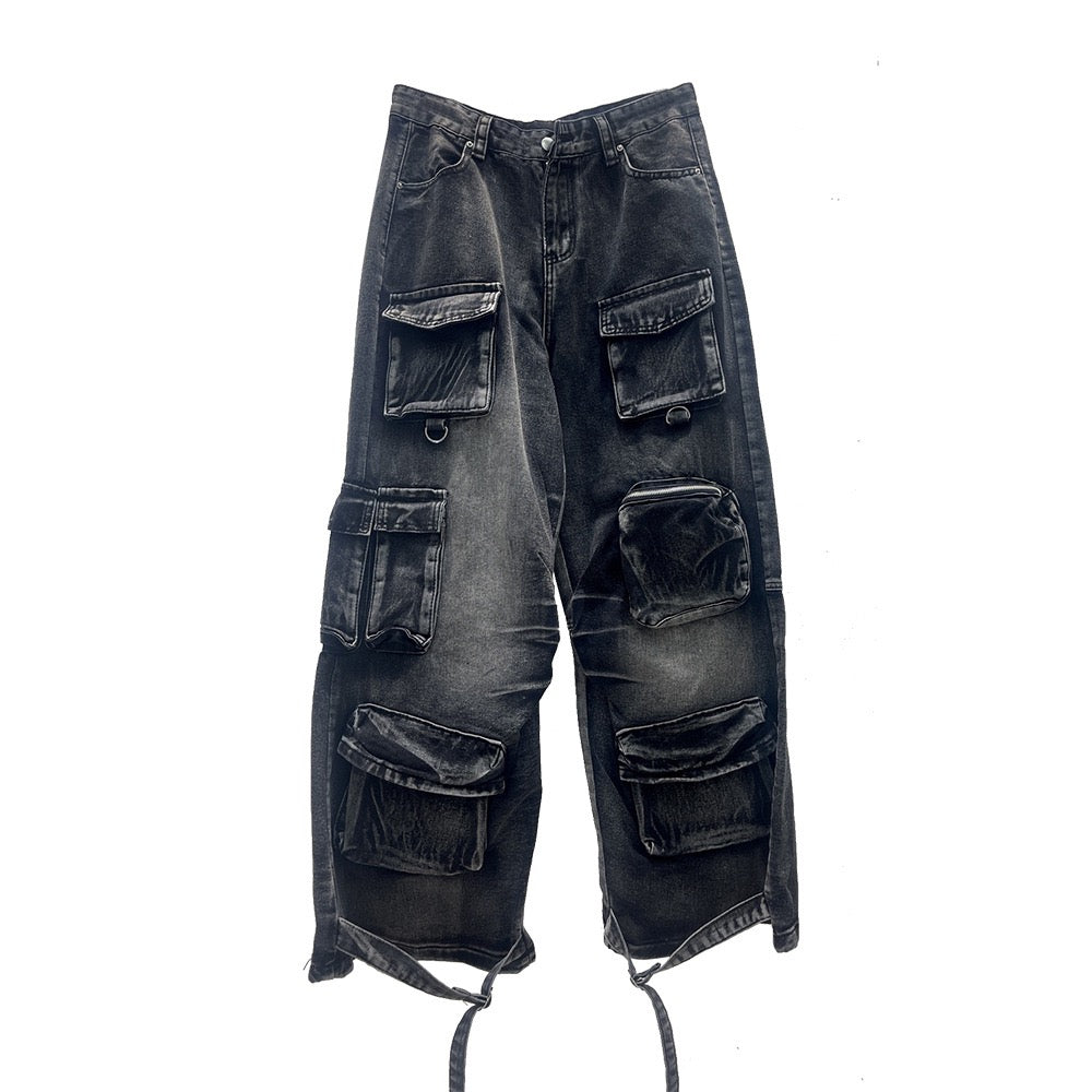 Distressed Punk Multi-Pocket Jeans