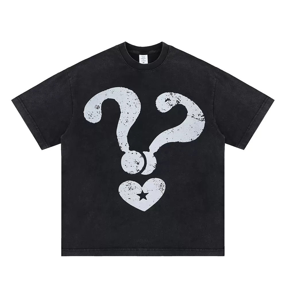 American Cartoon Question Mark Distressed Graphic Tee