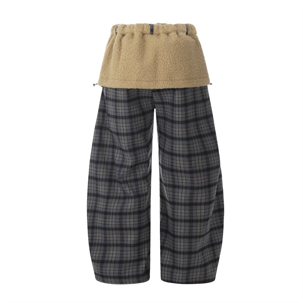 Plaid Plush Spliced Casual Pants