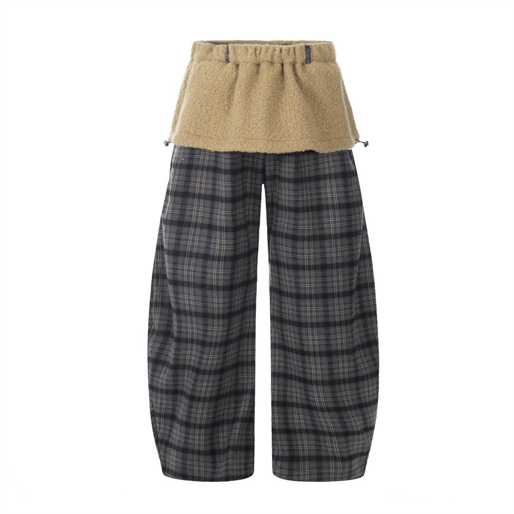 Plaid Plush Spliced Casual Pants