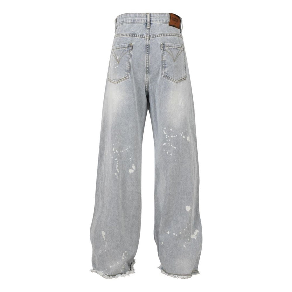 Distressed Frayed Paint Splash Jeans