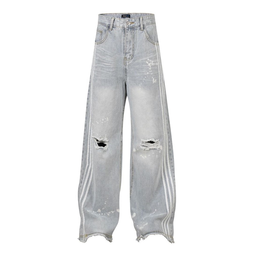Distressed Frayed Paint Splash Jeans