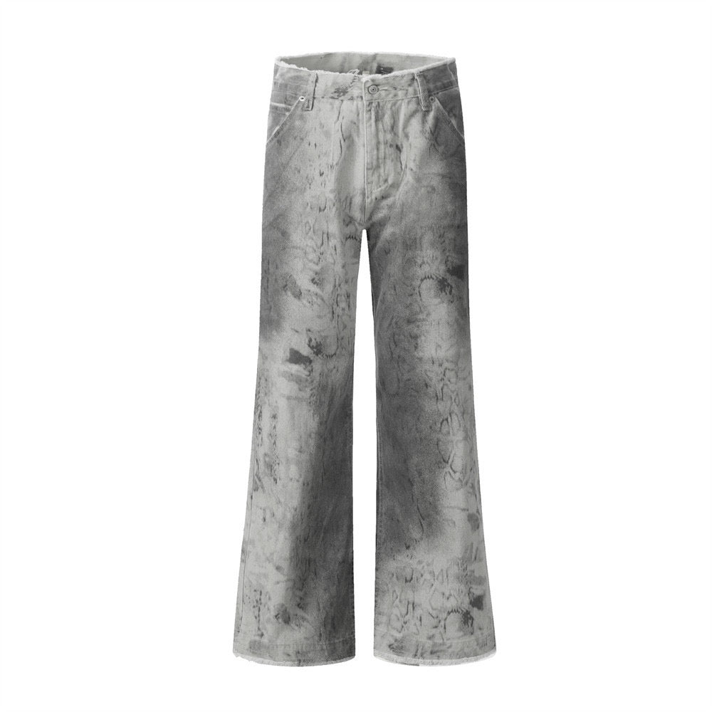 Snake Print Tie-Dye Splash Denim Pants