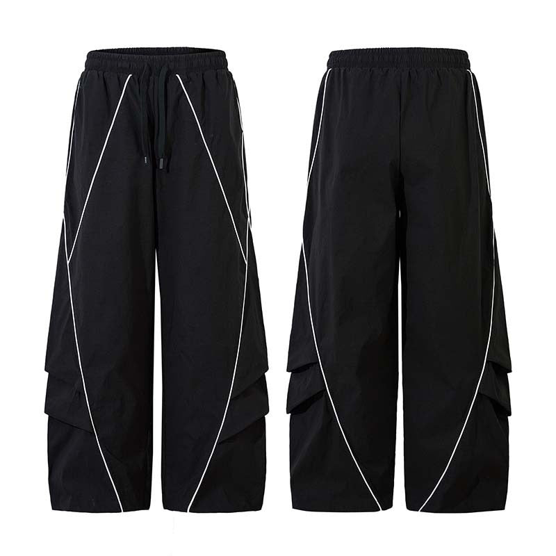 Retro American Pleated Patchwork Wide-Leg Cargo Pants