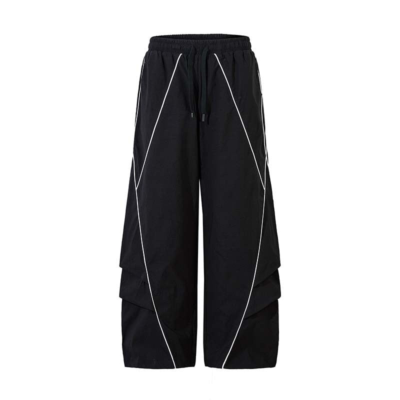 Retro American Pleated Patchwork Wide-Leg Cargo Pants