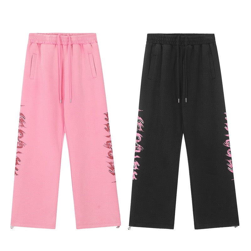 Hip-Hop Graffiti Flame Letter Straight-Leg Pants