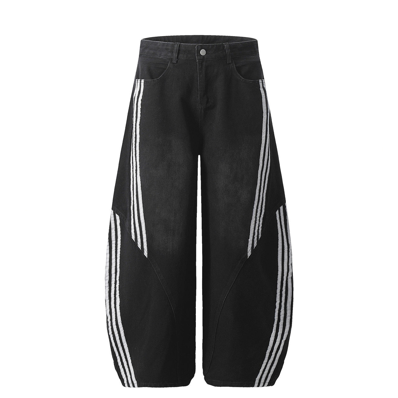 Streetwear Striped Patchwork Curved Jeans