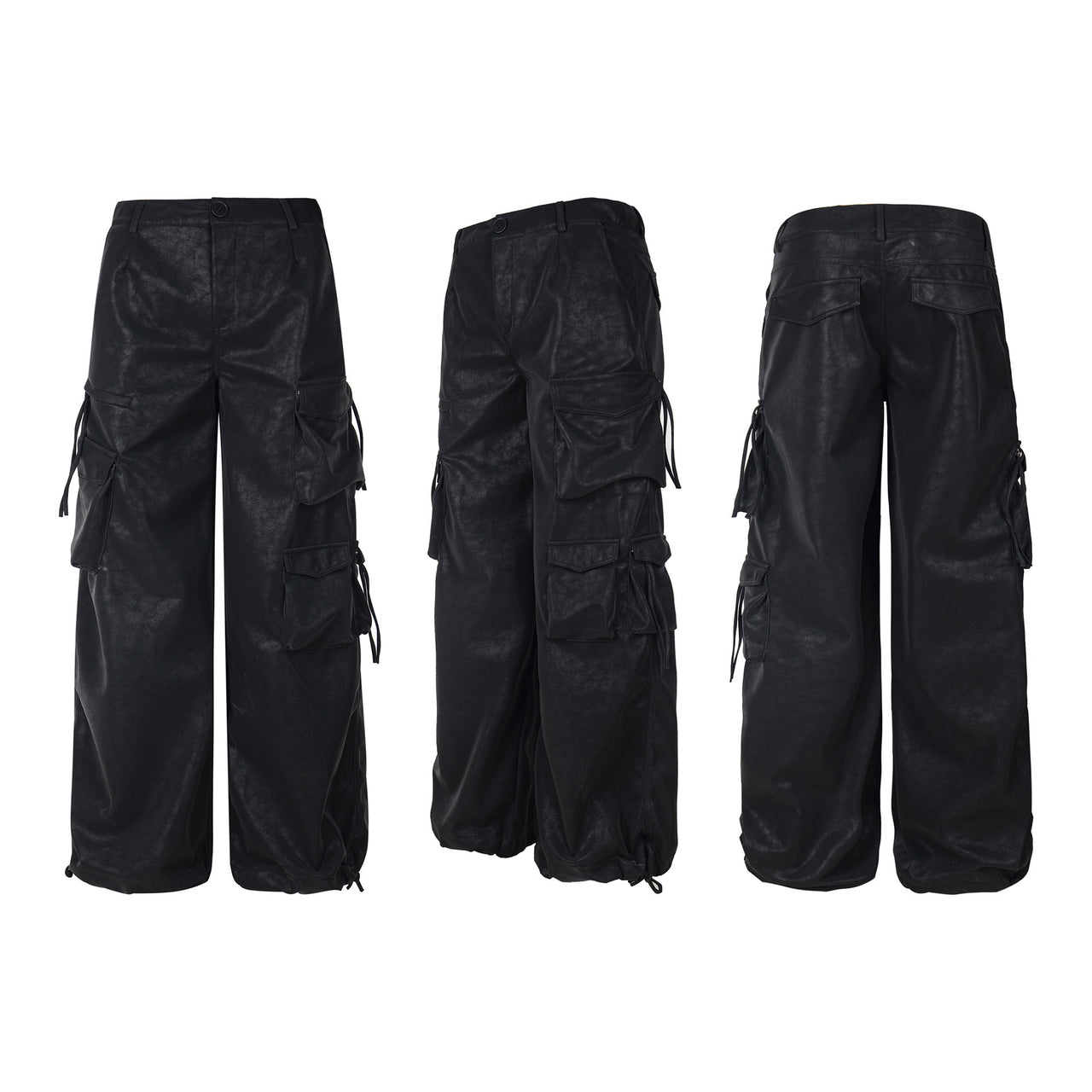 Biker Style PU Cargo Pants