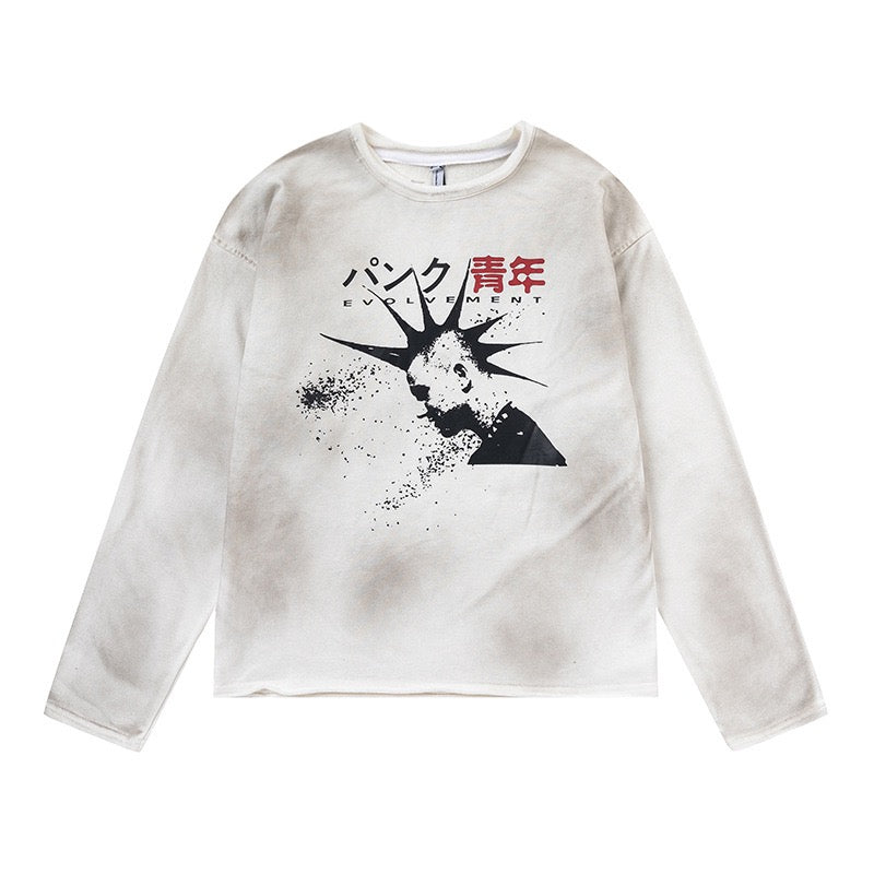 Street Punk Distressed Washed Sweatshirt