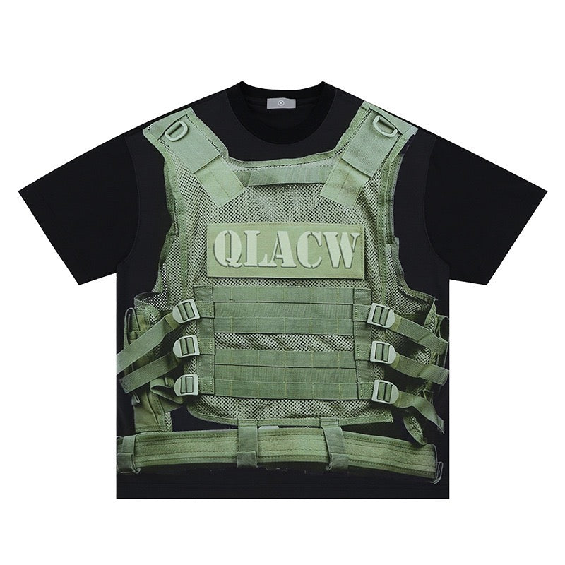 Printed Faux Layered Tactical Vest Tee