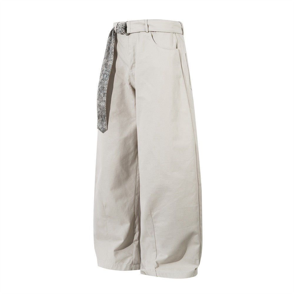 Leopard Print Belt Curved Casual Pants