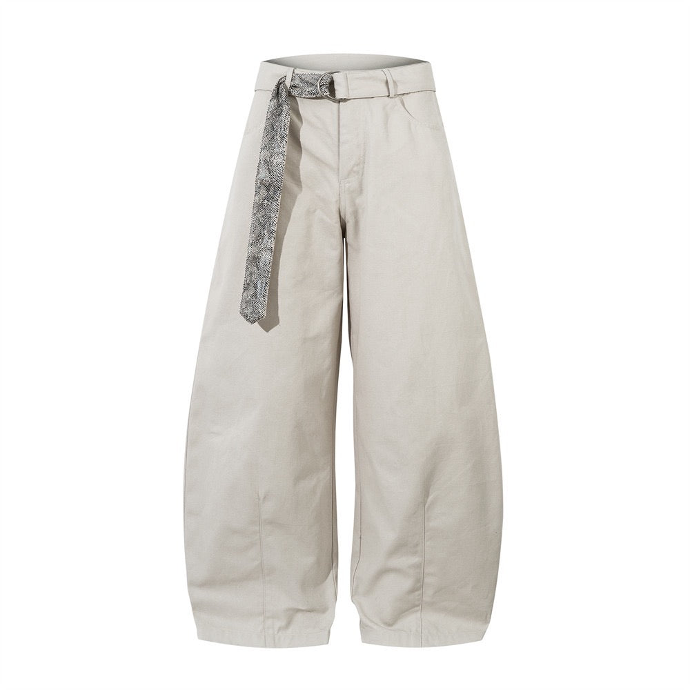 Leopard Print Belt Curved Casual Pants