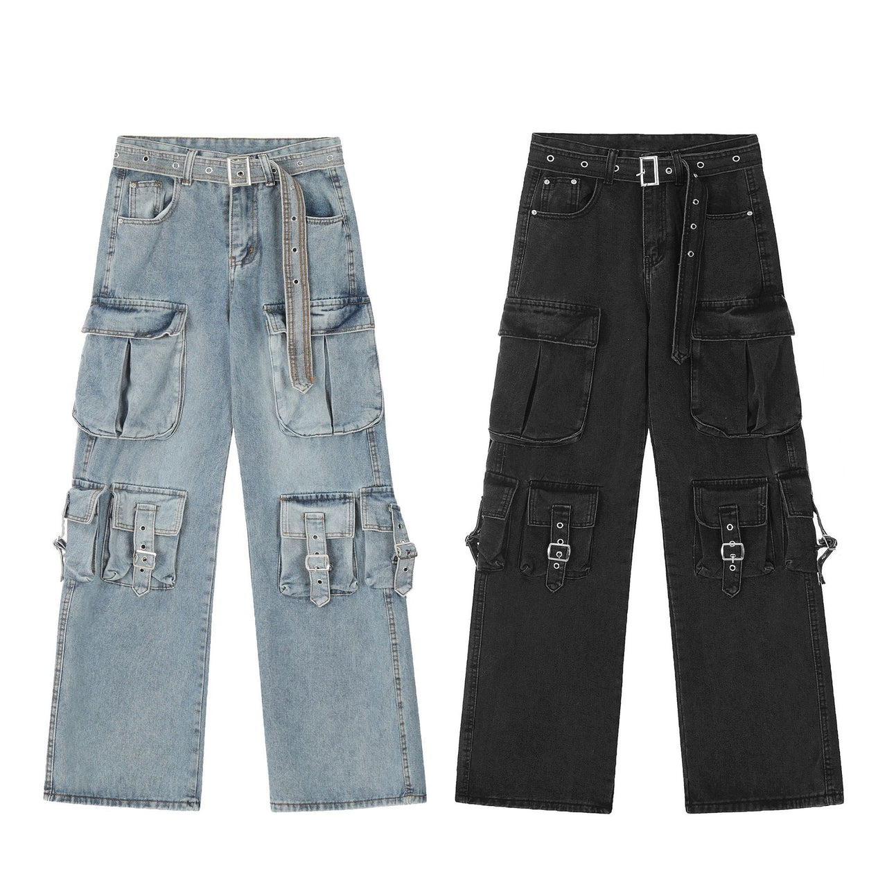 Omirad Multi-Pocket Buckle Cargo Jeans