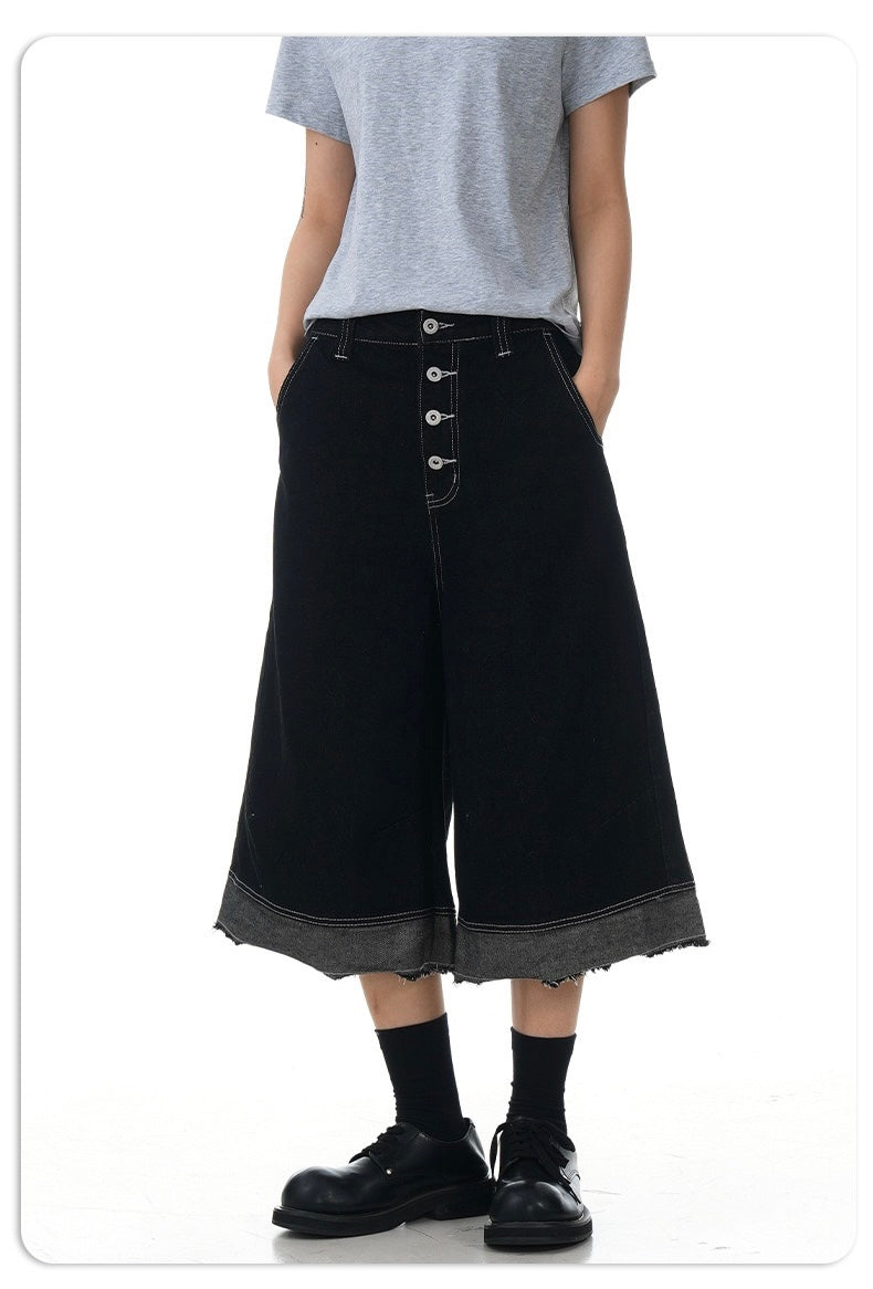 Omirad Contrast Stitch Button-Fly Denim Shorts