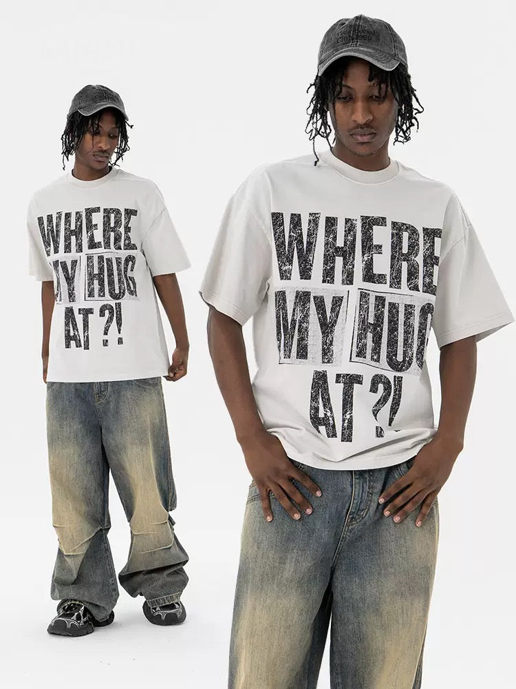 Euro-American Vintage Distressed Letter Graphic Tee