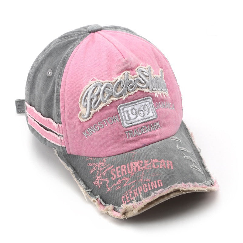 Letter Embroidered Distressed Hat