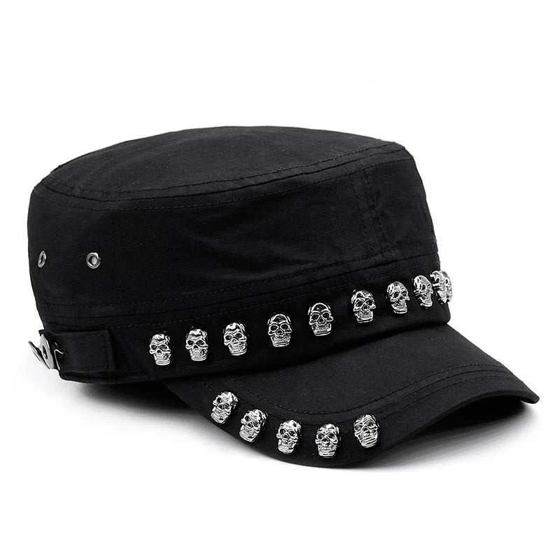Skull Studded Flat Cap