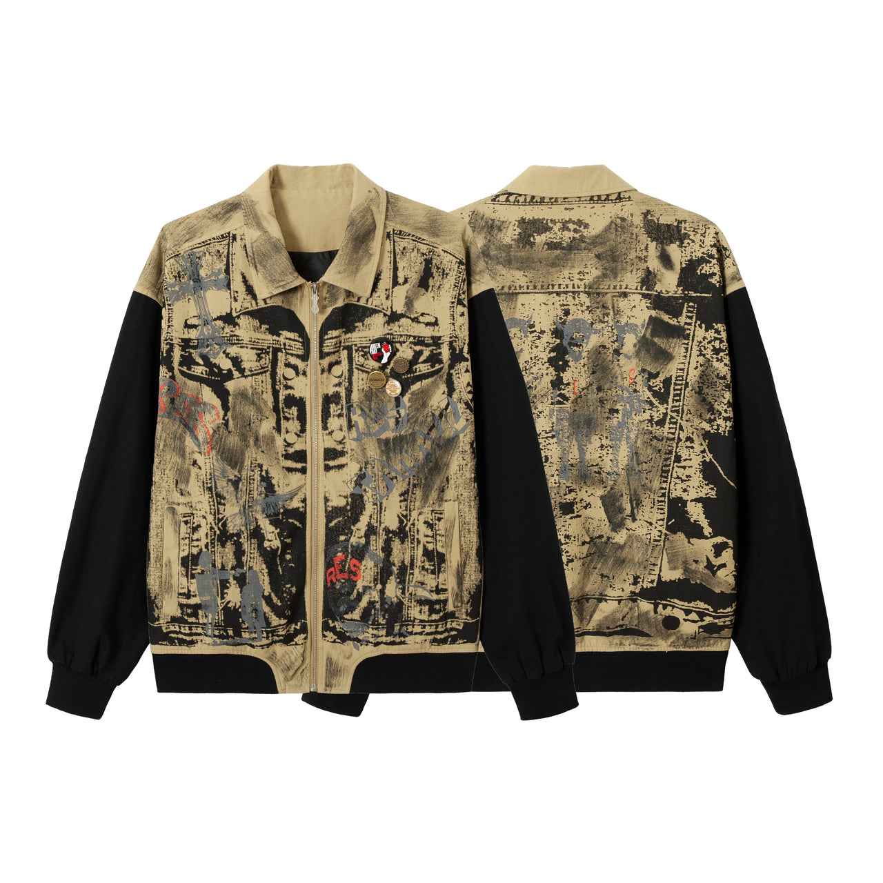 Vintage Graffiti Patchwork Jacket