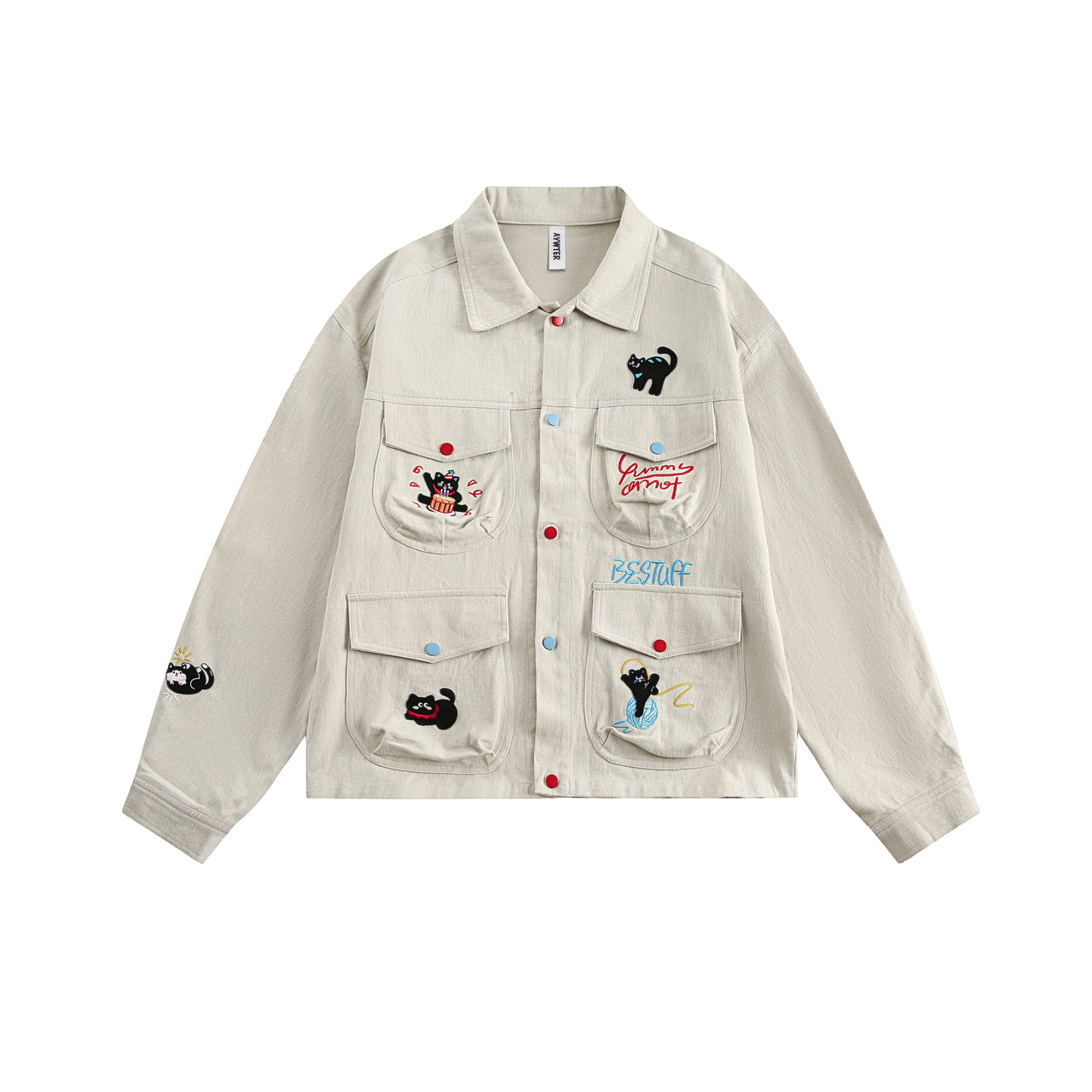 Fun Cat Embroidered Work Jacket