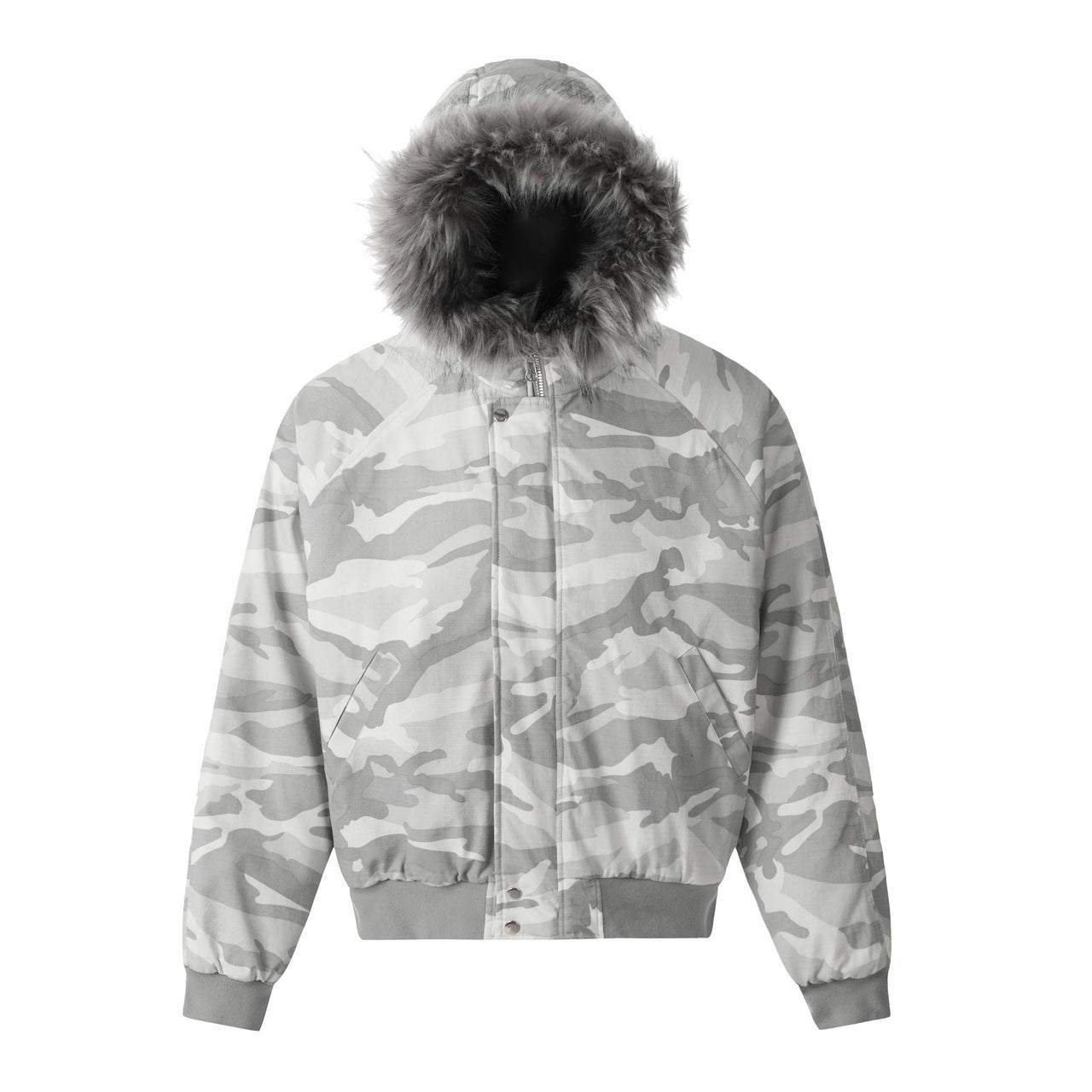 Omirad White Camo Faux Fur Hooded Padded Jacket