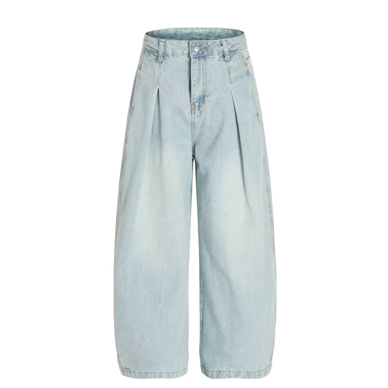 Omirad Pleated Light-Wash Denim Pants