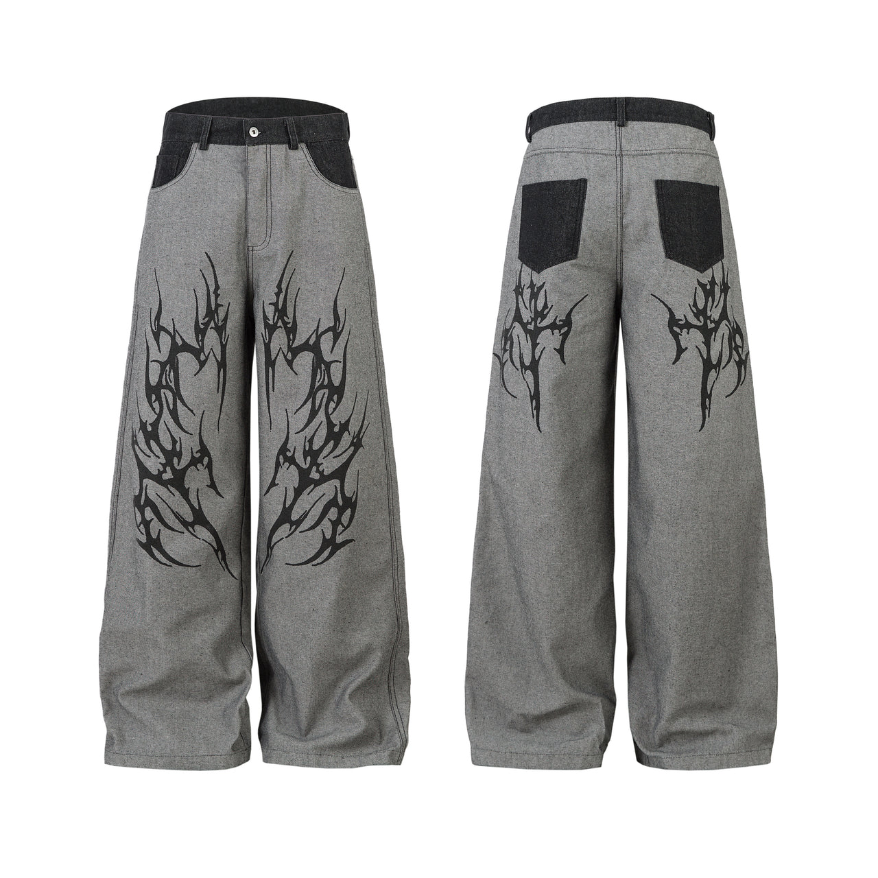 American Streetwear Color-Block Denim Jeans