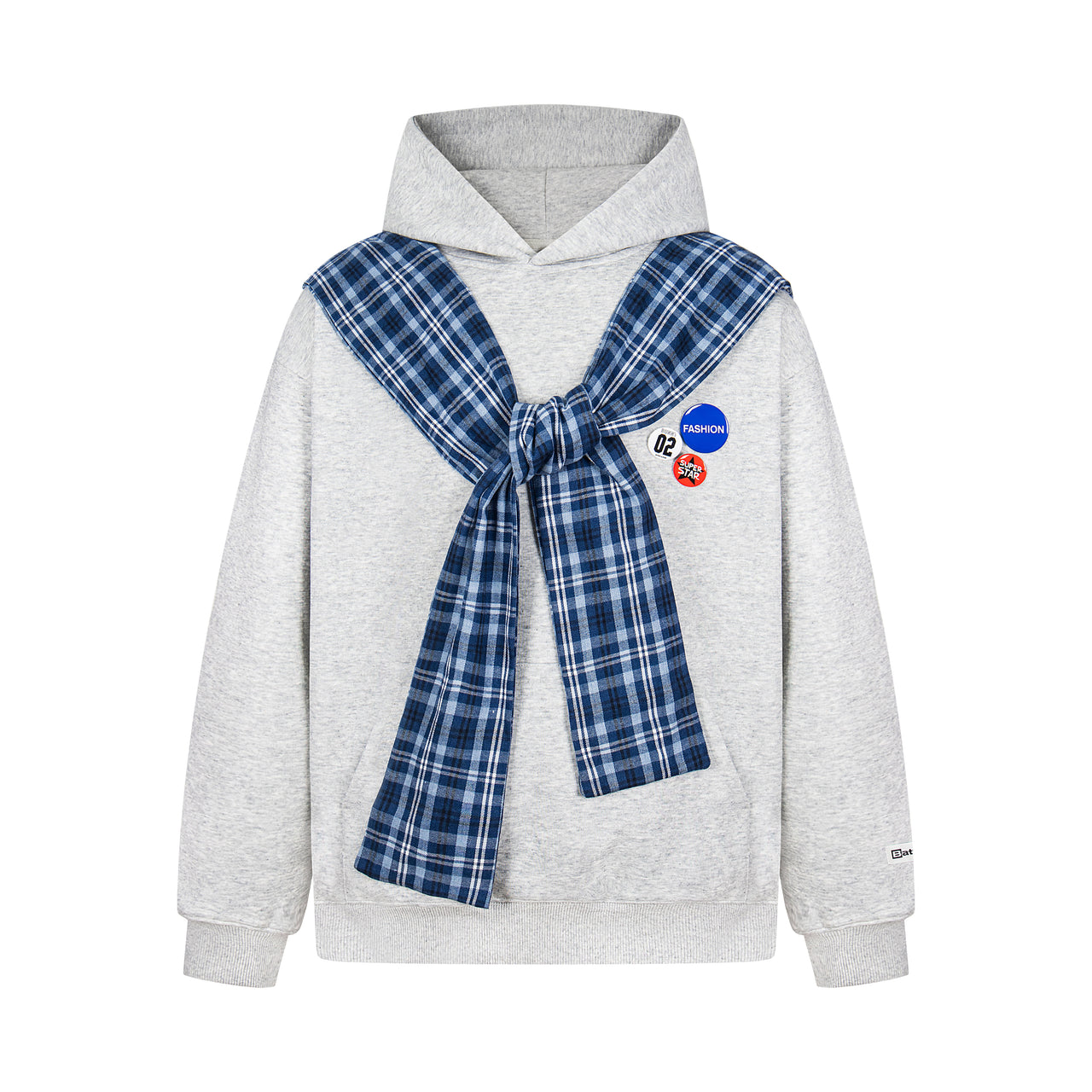Omirad Plaid-Scarf Layered Hoodie