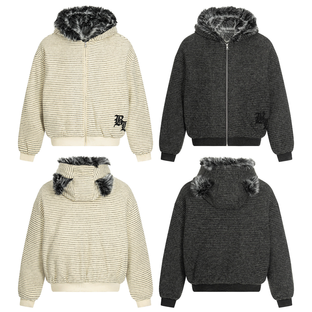 Omirad Faux-Fur Lined Striped Hoodie Jacket