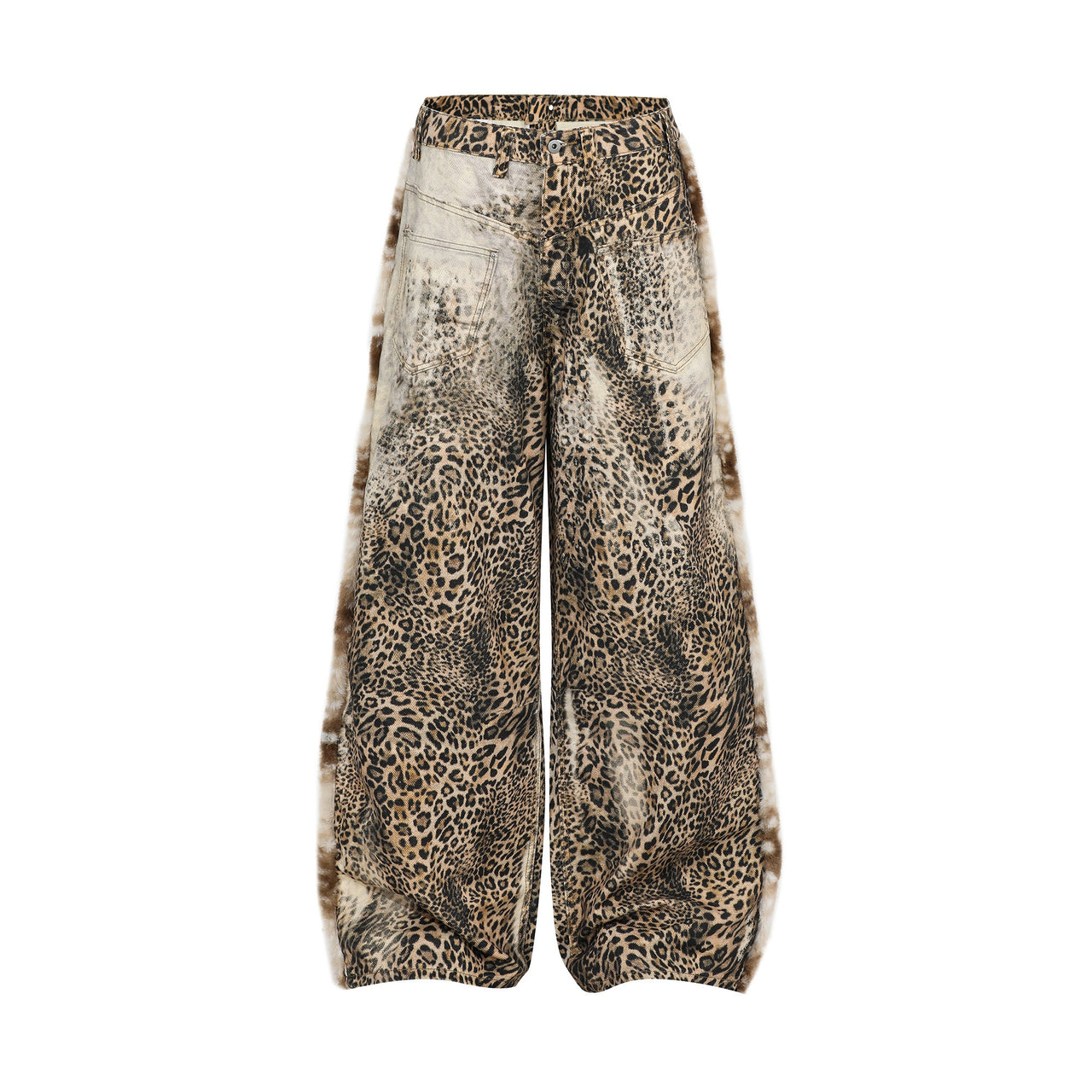 Omirad “Leopard Fur-Trim Wide-Leg Jeans”
