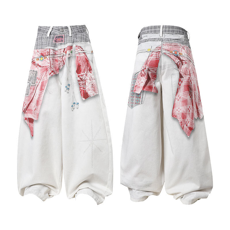 Omirad Patchwork Double-Waist Denim Pants