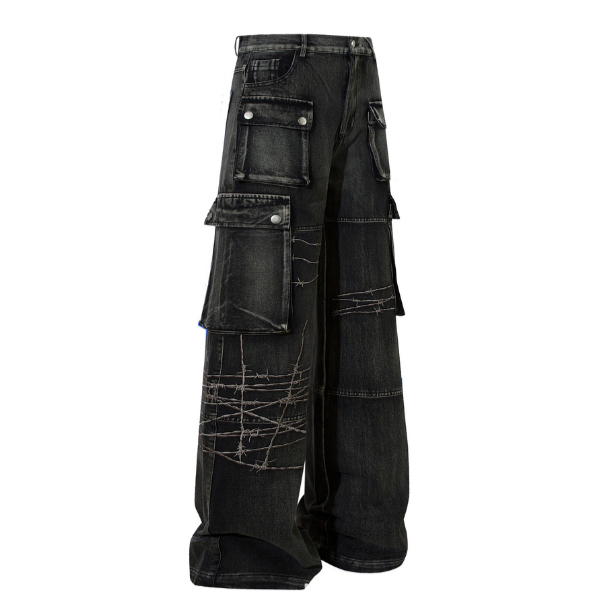 Omirad Barbed-Stitch Cargo Wide-Leg Jeans