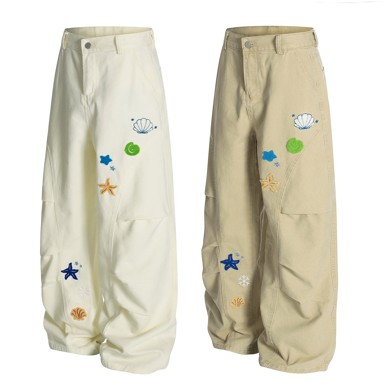 American Streetwear Embroidered Curved Blade Jeans