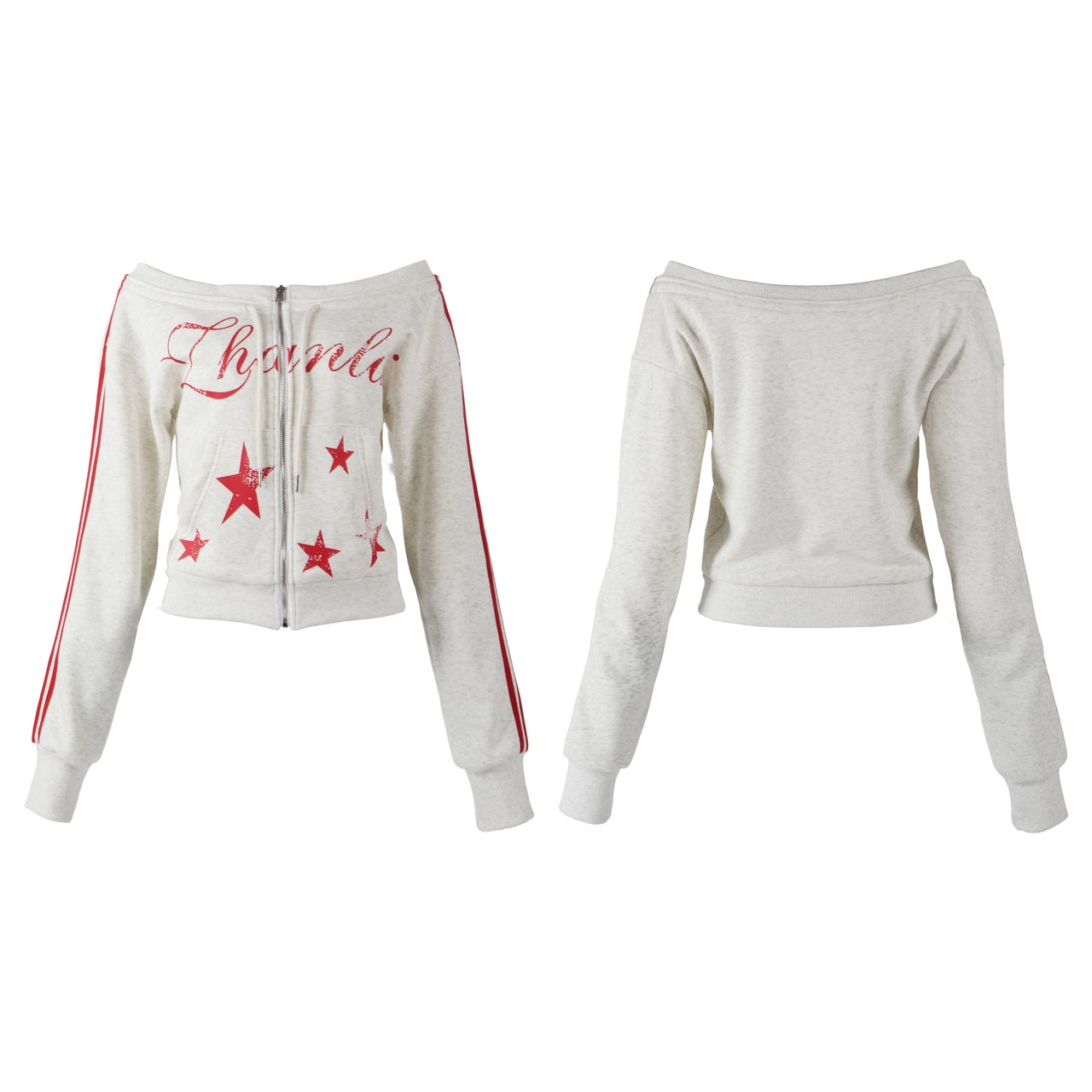 Omirad Star Off-Shoulder Zip Hoodie