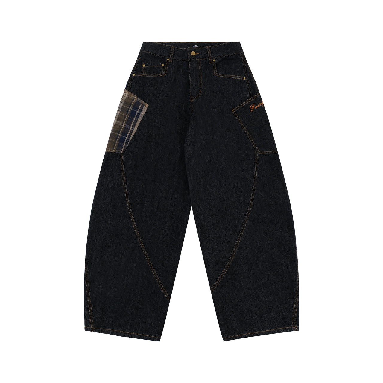 Omirad Plaid Patch Curved Denim Pants