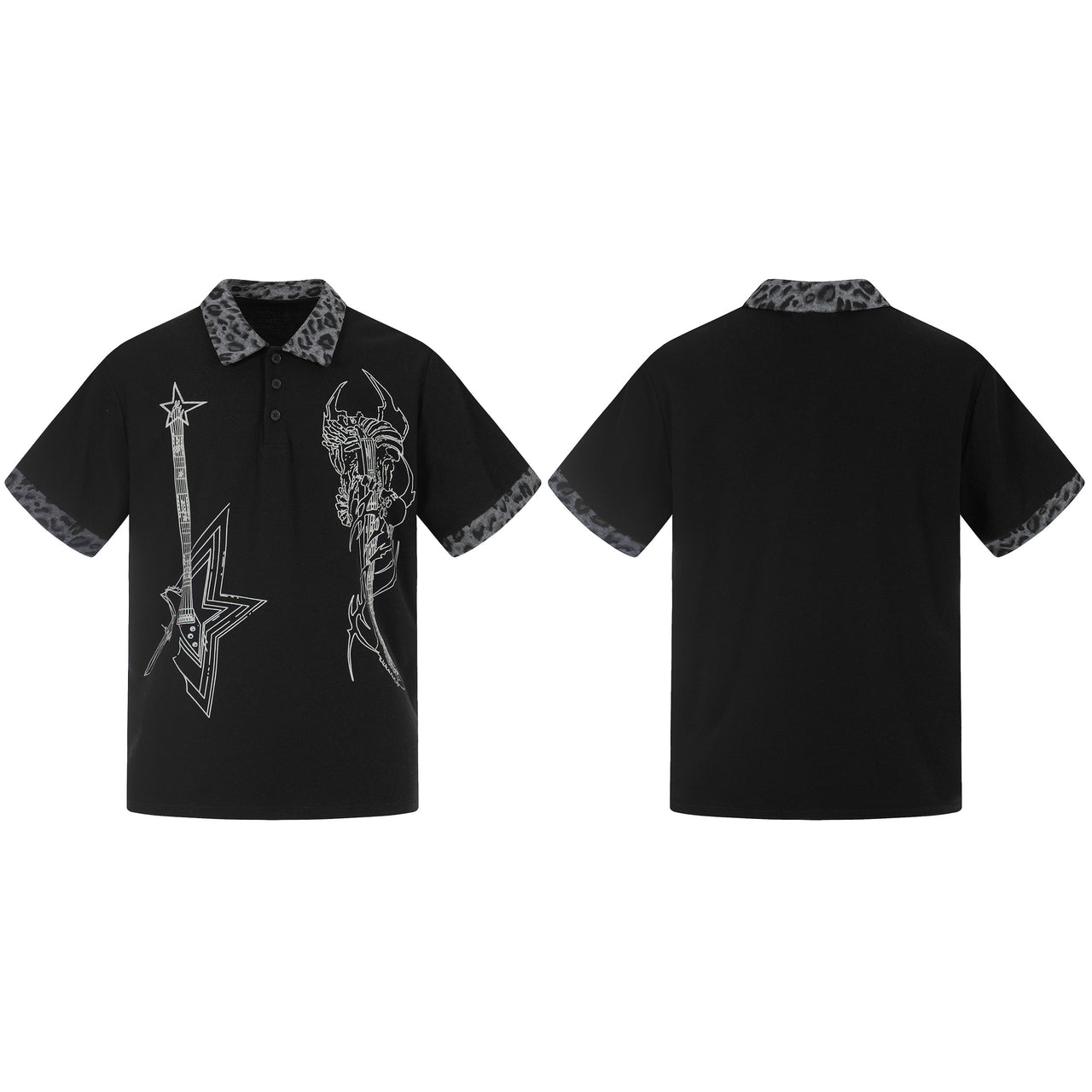 Omirad “Leopard Collar Graphic Polo Tee”