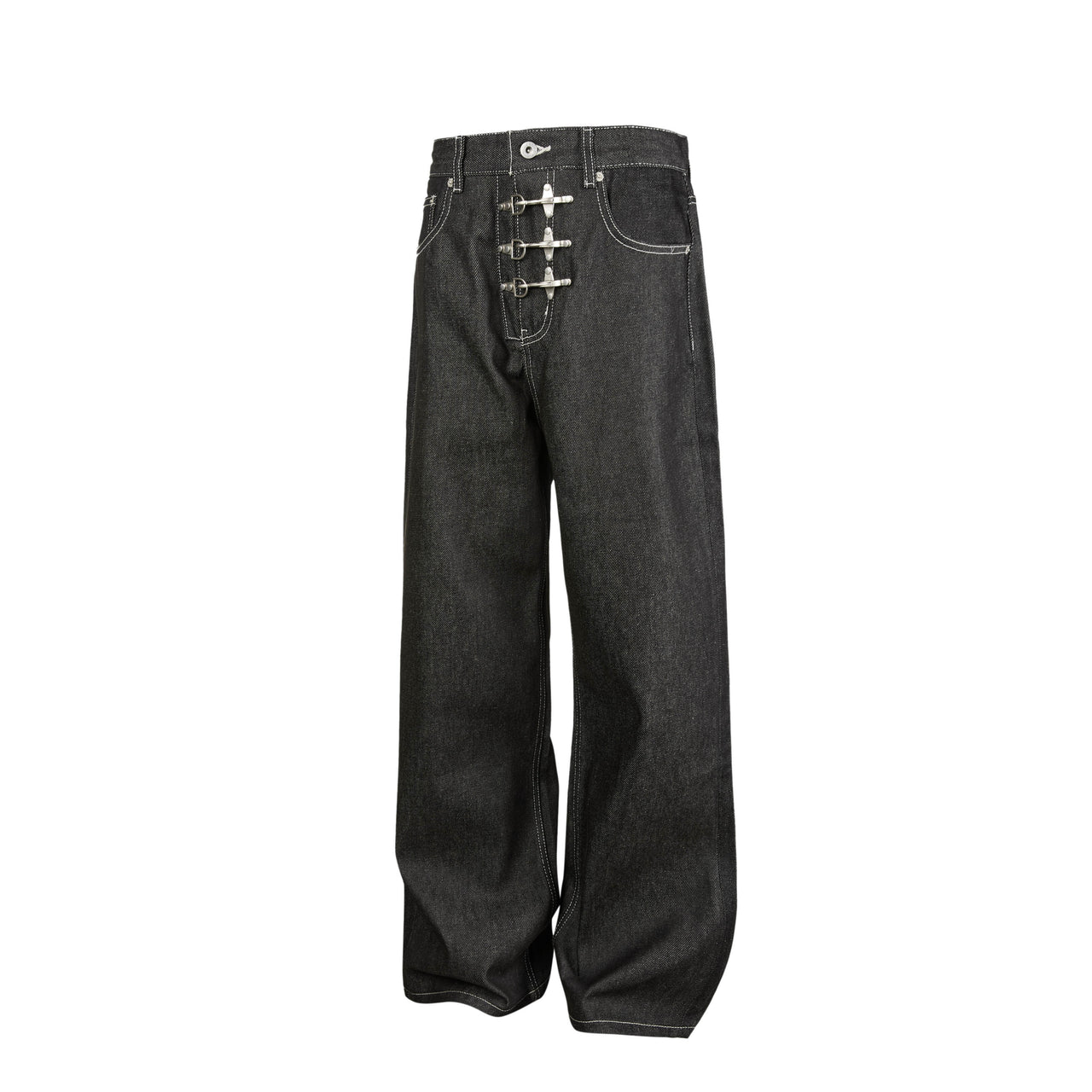 Omirad Buckle Detail Wide-Leg Denim Pants