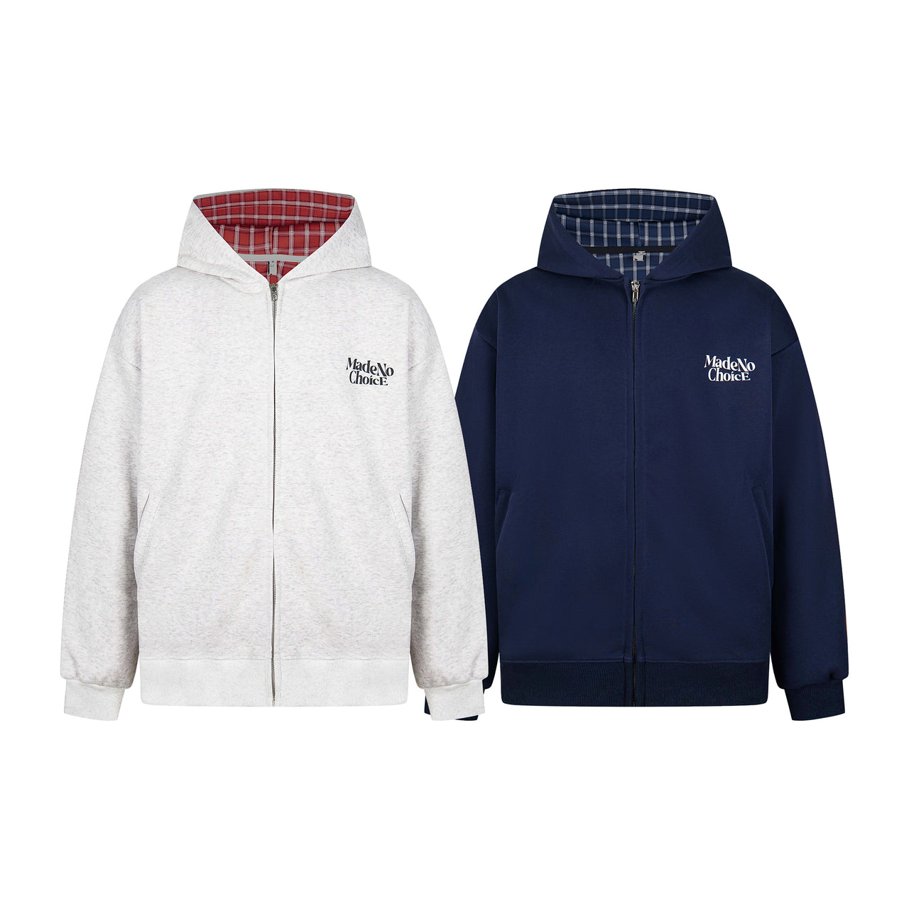 Omirad Plaid-Lined Minimal Zip Hoodie